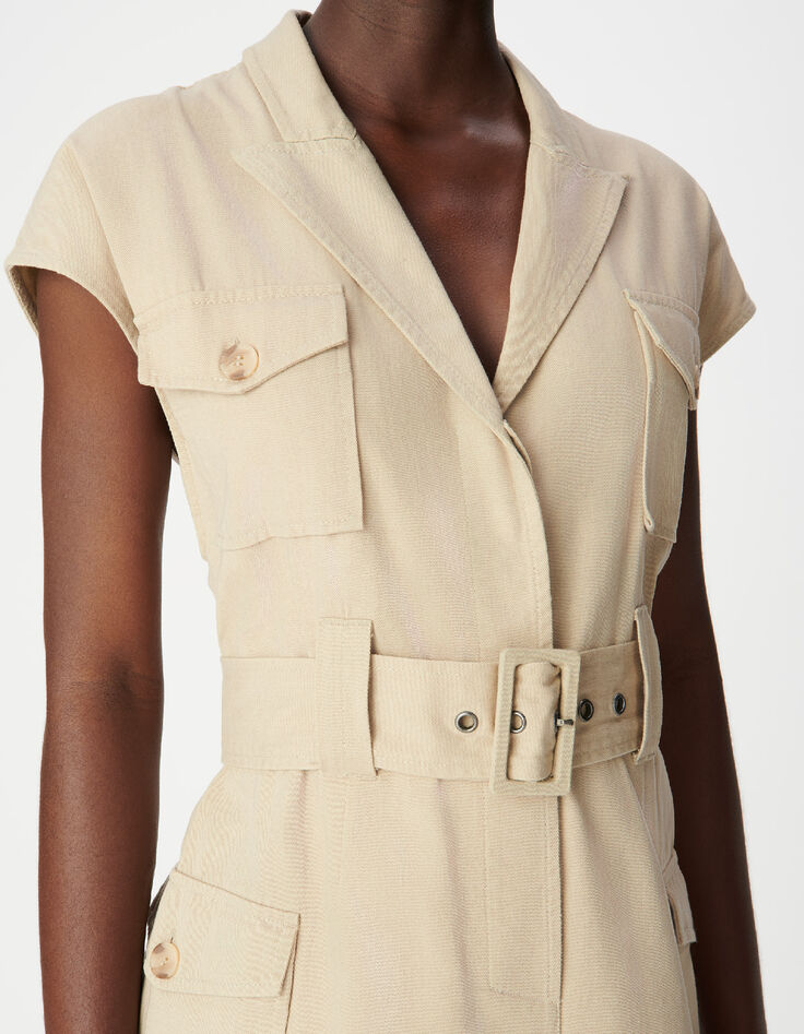 Women's long beige sleeveless safari dress-5