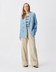 Blauw chambray colbert met dubbele borst Dames-1