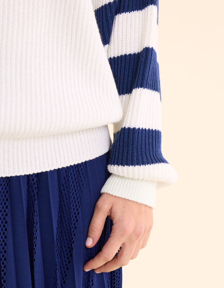 White trucker sweater knit striped sleeves I.Code-5