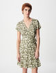Khakifarbenes Sommerkleid im Wickel forme mit Pflanzenmuster f&uuml;r Damen-3