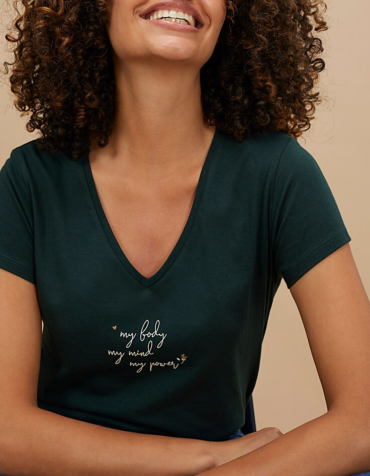 Tee-shirt babery green à message et cœurs or I.Code-1 Tee-shirt babery green à message et cœurs or I.Code-1