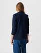 Damen 3/4 R&uuml;schen&auml;rmel navy Anzugjacke-3