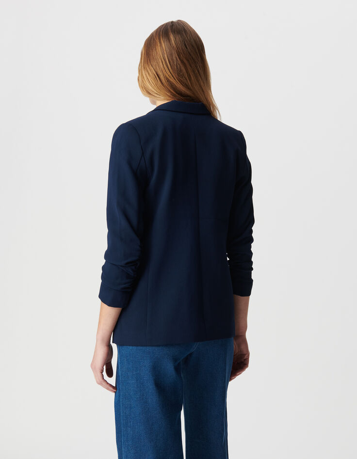 Damen 3/4 R&uuml;schen&auml;rmel navy Anzugjacke-3