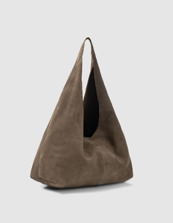Khaki Hobo Veloursledertasche-3