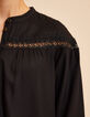 I.Code black blouse with stitched pleats and lace bands-5