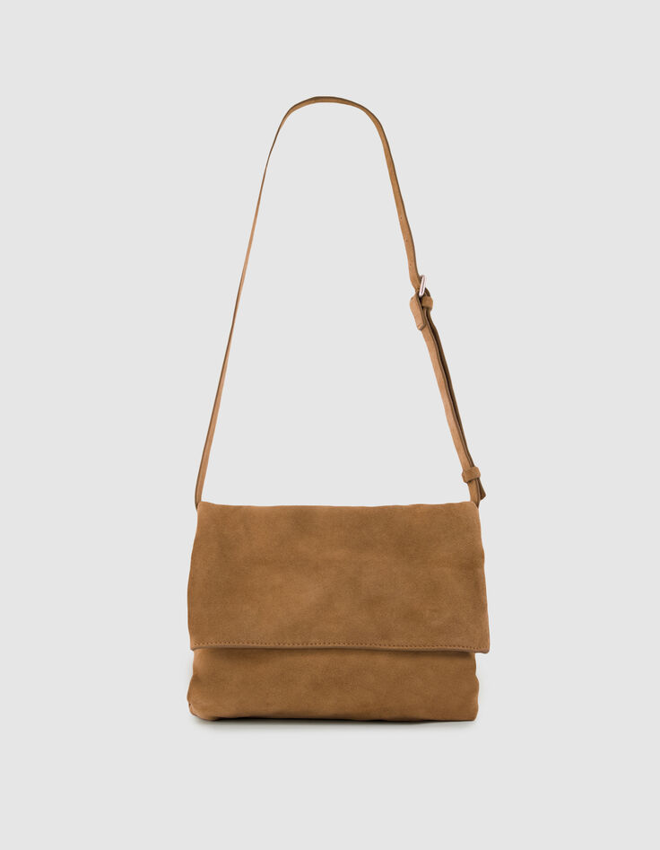 Messenger Tasche camel Leder Samt Damen-2