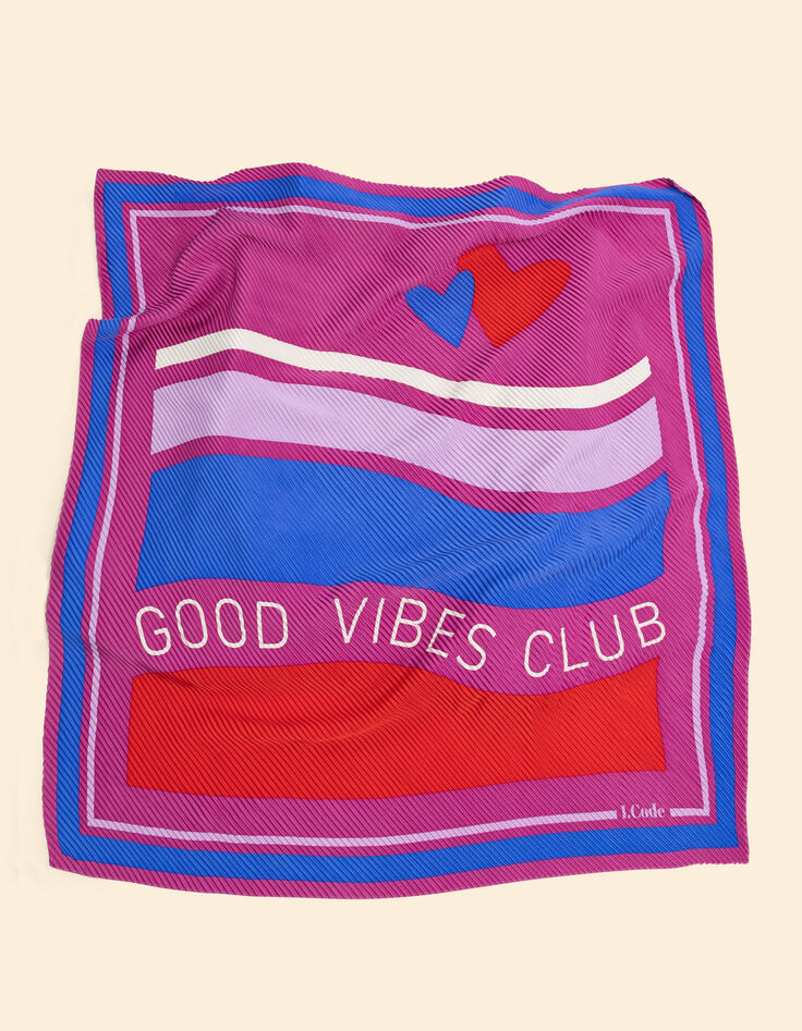 Foulard carré plissé violine rayures et message I.Code-2