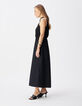 Zwarte maxi-jurk van bi-materiaal met knoopsluiting Dames-3