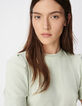 Gr&uuml;nes paillettenbesetztes Damen-Rundhalsausschnitt-T-Shirt mit gerafften &Auml;rmeln-5