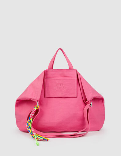 Damen rosa Leinwand Stickerei totebag - IKKS