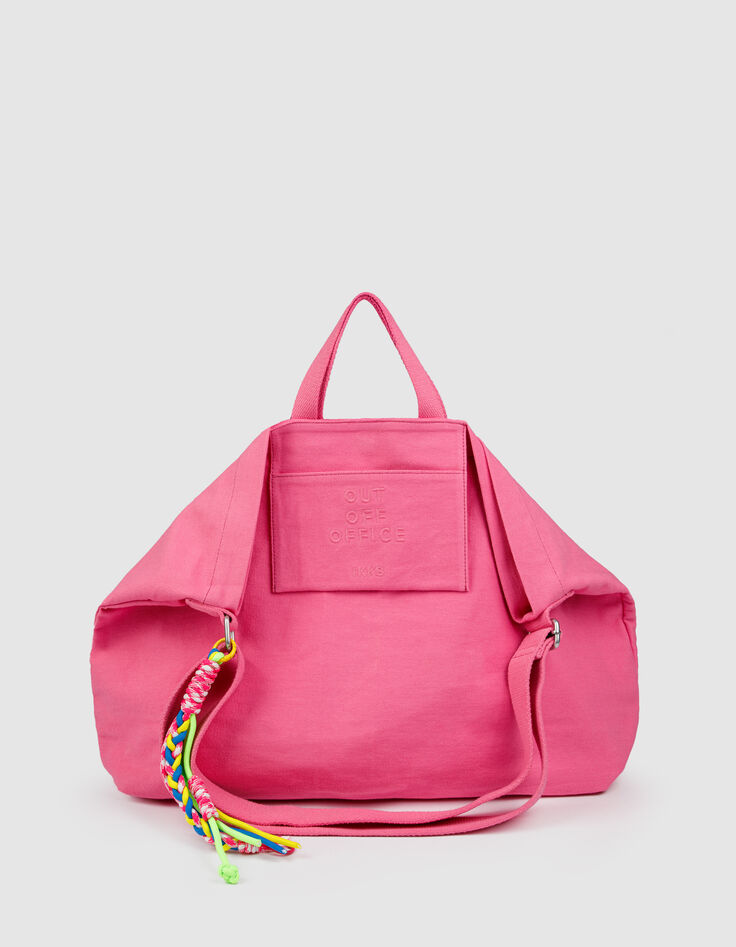 Damen rosa Leinwand Stickerei totebag-1