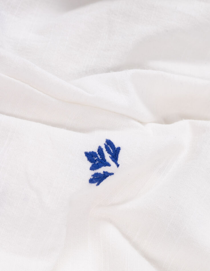 I.Code ecru blouse with blue flower embroidery-10