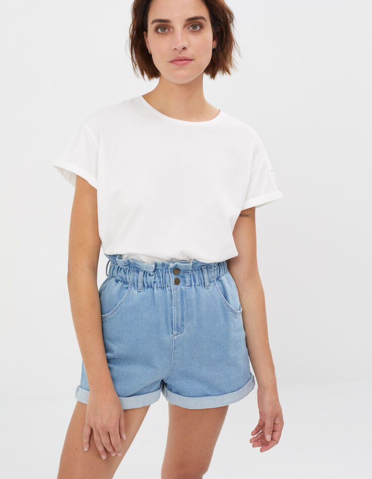 Tee-shirt blanc cassé broderies manche I.Code-8