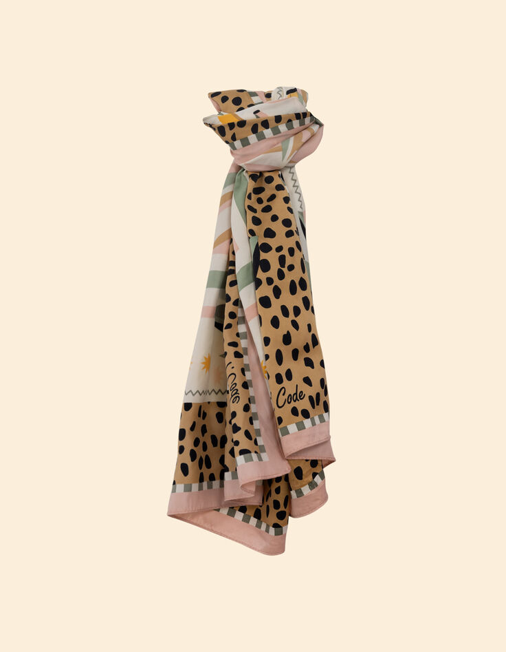 Square camel scarf with leaf and banana print and I.Code message-4
