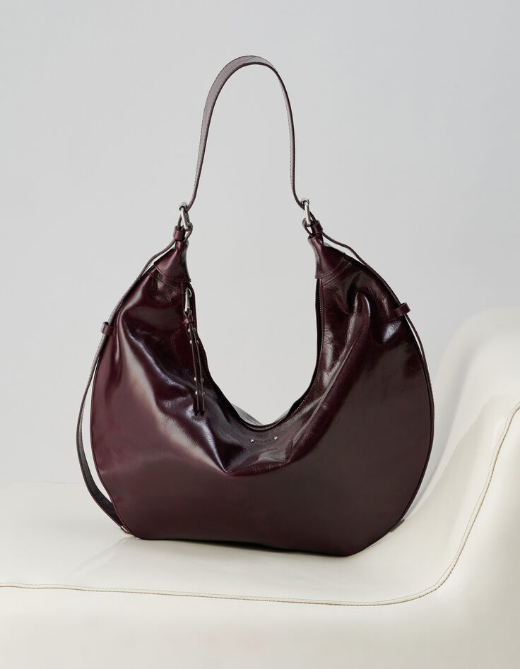 Bordeauxrote Damenhalbmondtasche gl&auml;nzendes Allane-Leder-8