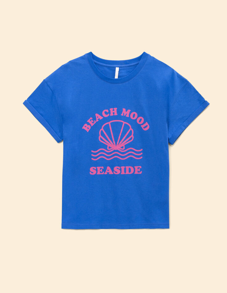 T-shirt bleu message visuel coquillage I.Code-7 T-shirt bleu message visuel coquillage I.Code-7