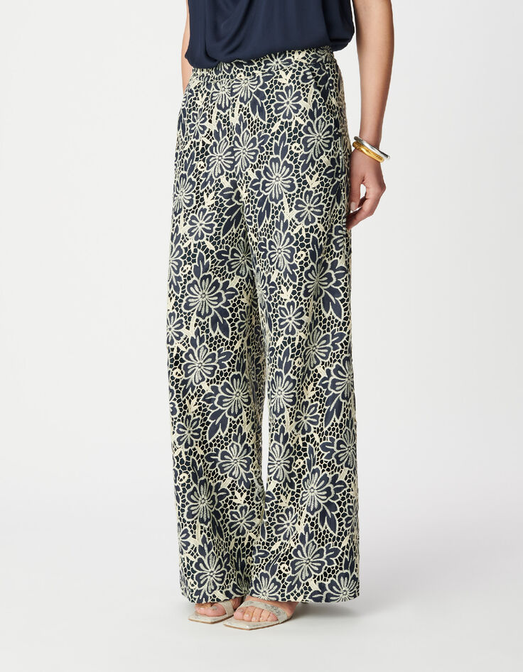 Damen ecru Spitze navy Hose-3