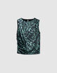 Gr&uuml;nes Damen-Top mit Metallic-Camouflage-Druck-6