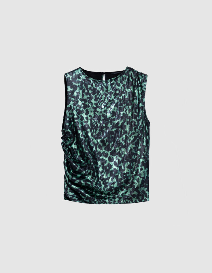 Gr&uuml;nes Damen-Top mit Metallic-Camouflage-Druck-6