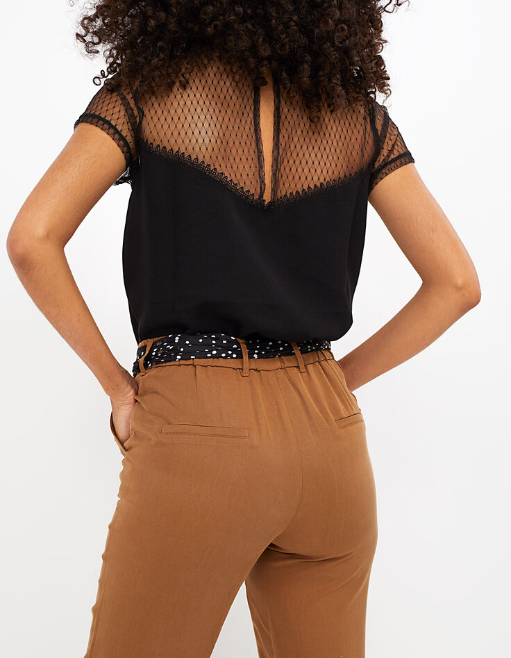 Pantalon fluide sable à ceinture pois et palmiers I.Code-4