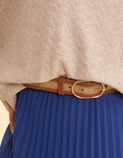 Cinturón de piel camel terciopelo línea oro I.Code