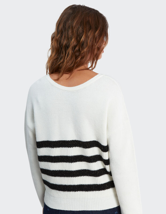 Cardigan blanc tricot à rayures noires I.Code-3