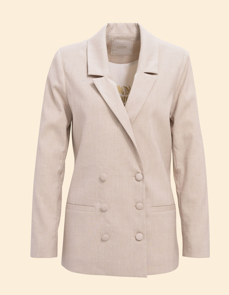 Chaqueta de traje con estampado de rayas de lúrex en color crudo I.Code-7