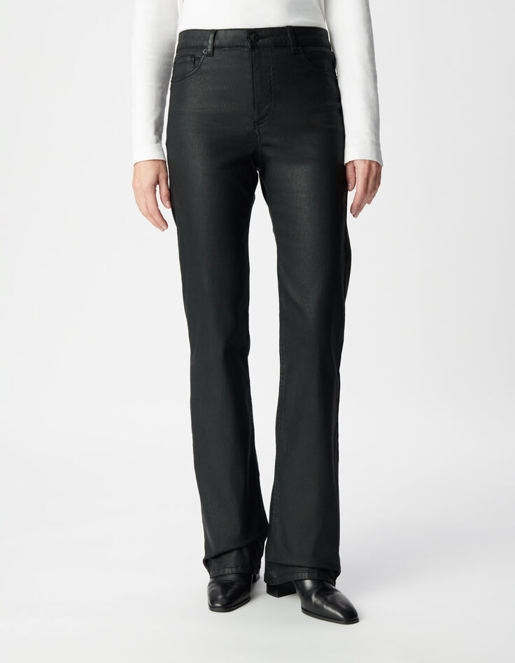 Schwarze Damen-Bootcut-Jeans beschichtet hoher Bund-2