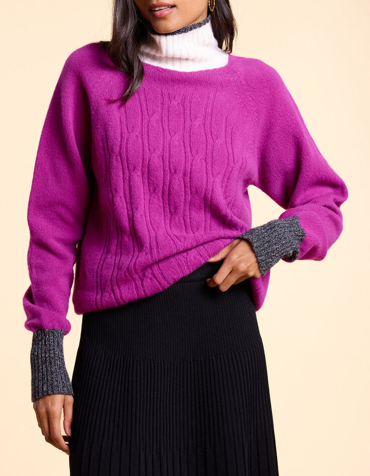 Magenta gebreide trui met twists I.Code x Lafrançaise-2