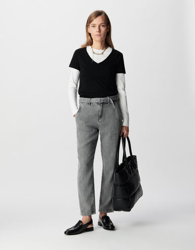 Graue Baggy-Damenjeans aus Lyocell&reg; im Crop-Schnitt - IKKS