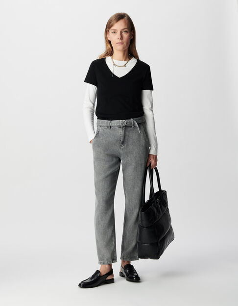 Graue Baggy-Damenjeans aus Lyocell&reg; im Crop-Schnitt - IKKS