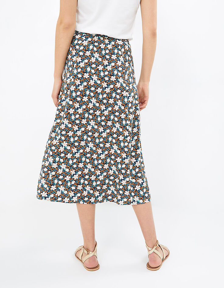 Blauwe midi-rok witte bloemenprint dames-3