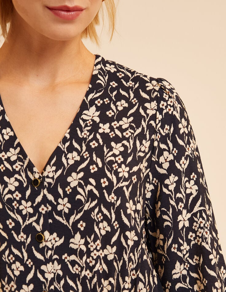 I.Code black dress with orchid print-5
