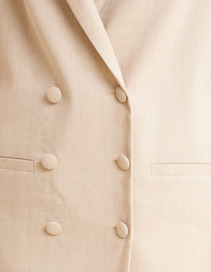 Chaqueta de traje con estampado de rayas de lúrex en color crudo I.Code-6