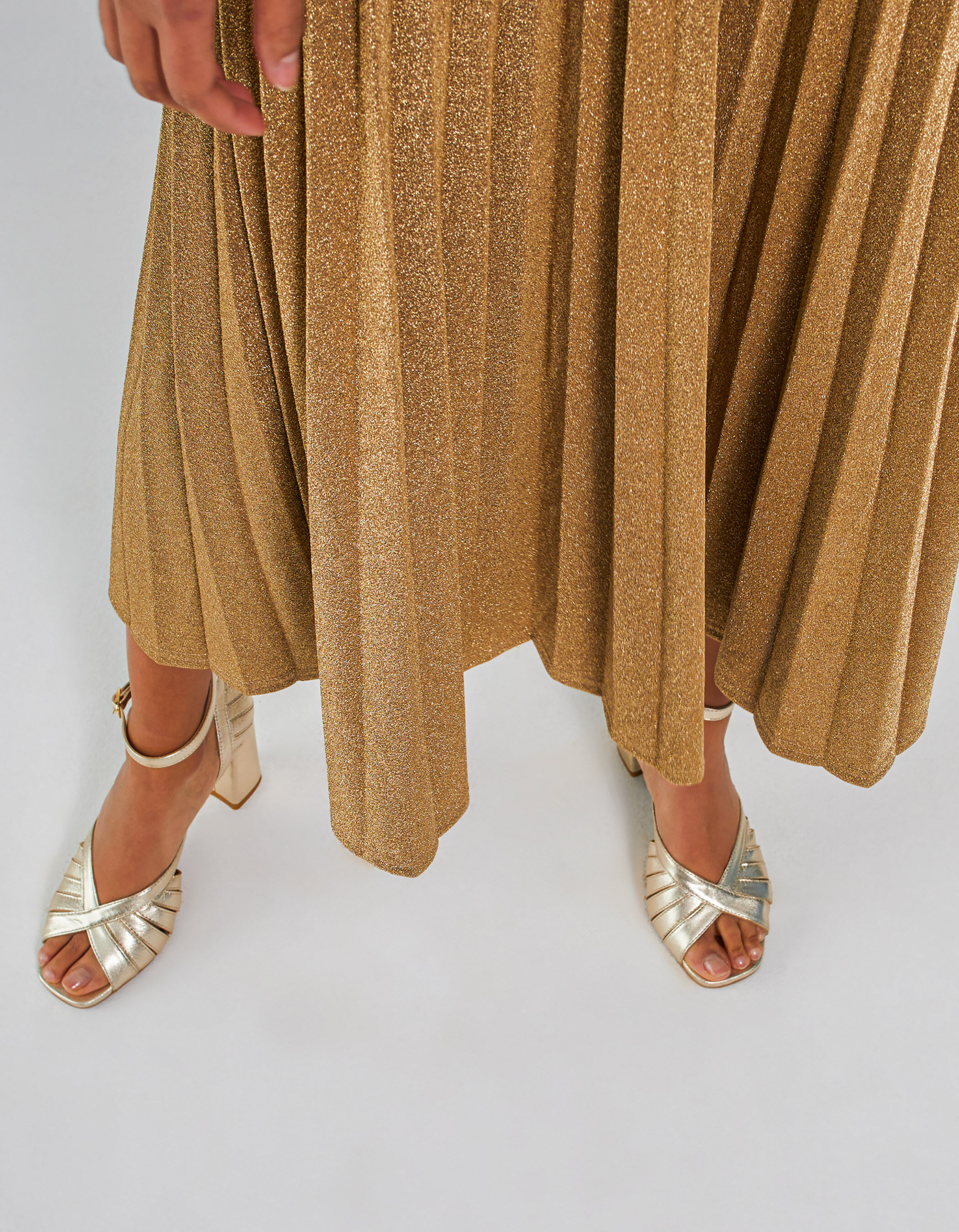 I.Code glittery gold pleated midi dress