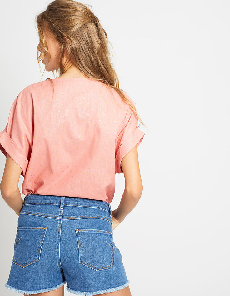 Top pastèque en lin imprimé cœurs dorés I.Code-4