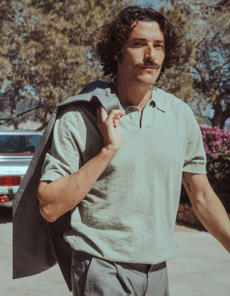 Gr&uuml;nes kurz&auml;rmeliges Poloshirt Herren-2