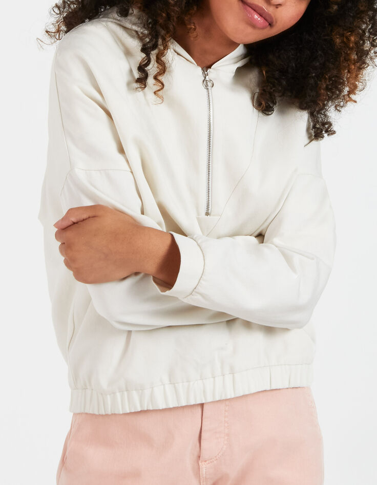 Gebroken witte blouse met rits en kap I.Code-1 Gebroken witte blouse met rits en kap I.Code-1