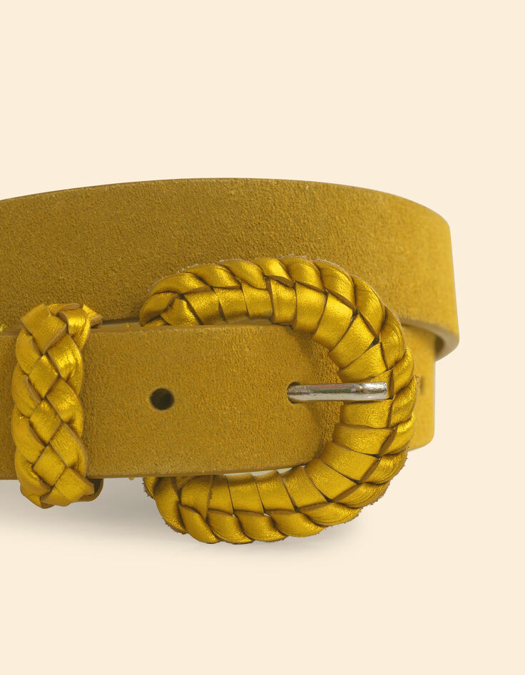 Ceinture en daim jaune avec boucle tressée I.Code-2