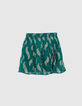 Girls&rsquo; green short skirt with sparkling peacock print-3