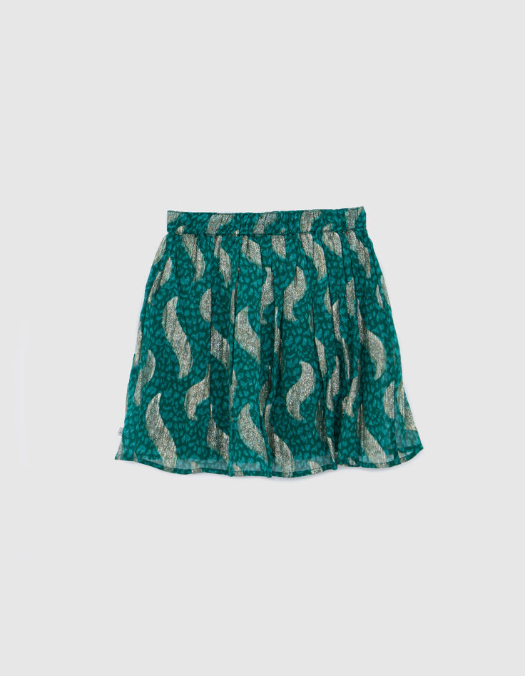 Girls&rsquo; green short skirt with sparkling peacock print-3
