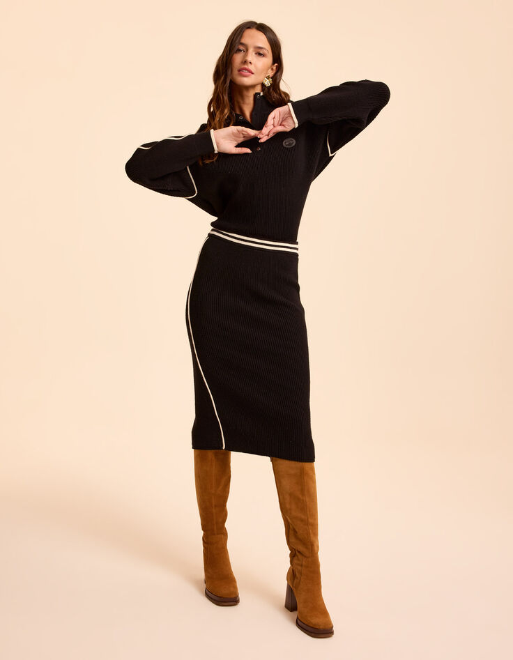 I.Code black knit sporty pencil skirt-1