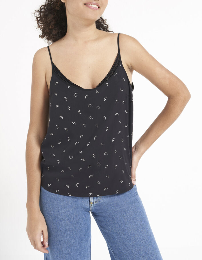 I.Code black printed Free Boobs top with integrated bra - I.CODE
