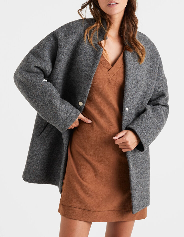 Manteau gris chiné lainage col fermé I.Code-7