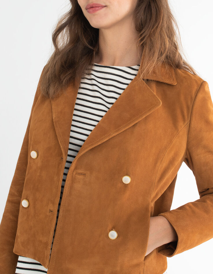 Veste caban court camel en cuir velours I.Code-4