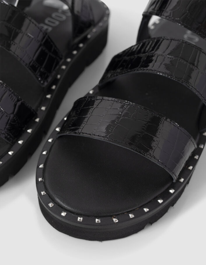 Sandales noires en cuir verni embossé croco I.Code - I.CODE