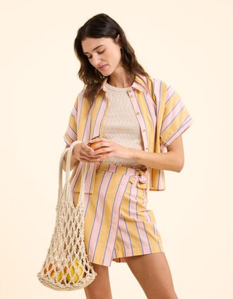 Chemise manches courtes jaune à rayures I.Code
