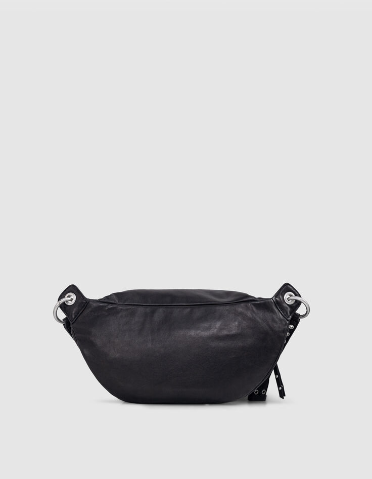 Damen 1440 schwarz Leder Bananentasche-2