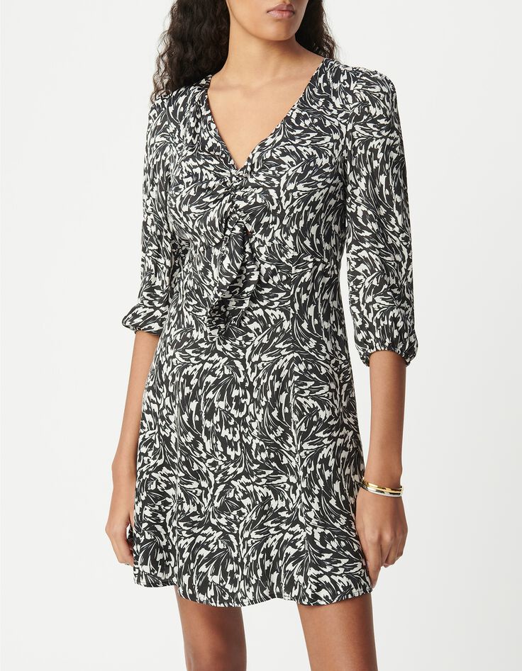 Schwarz LENZING&trade; ECOVERO&trade; Minimal Blumenschleife Kleid Damen-2