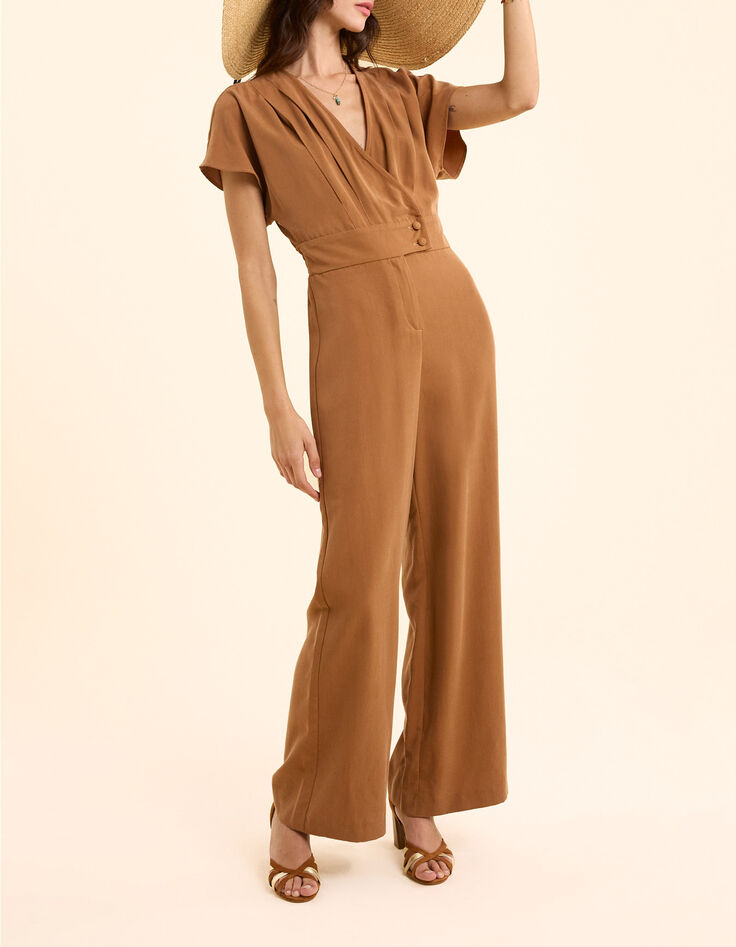 Combinaison-pantalon camel large col cache-c&oelig;ur I.Code-1